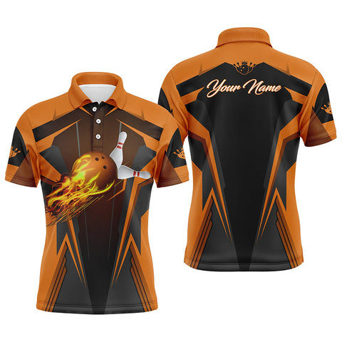 Max Corner Personalized Bowling Polo Shirt Flame Bowling Ball and Pins Gear Pattern Custom Name And Team Shirt