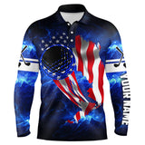 Max Corner Mens patriot golf polos Golf ball blue galaxy universe American flag, custom gifts for golf lovers