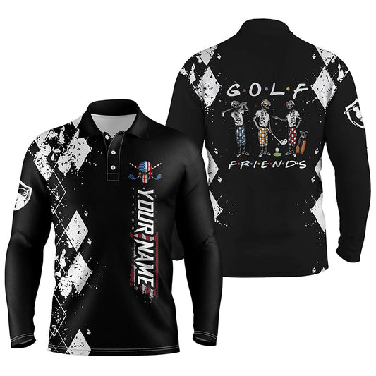 Max Corner Black golf shirt mens skull golf clubs custom name skull golf friends team mens polo golf shirts