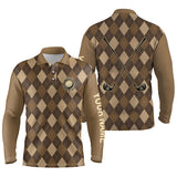 Max Corner Brown argyle Mens golf polo shirts custom name golf outfit men, personalized golf gifts