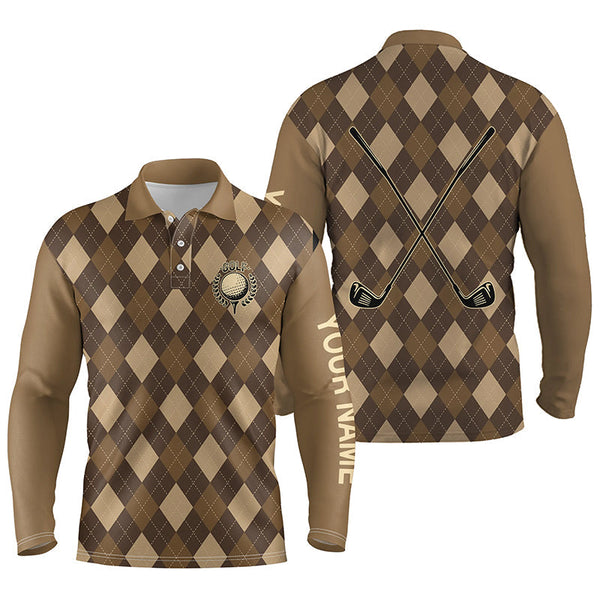 Max Corner Brown argyle Mens golf polo shirts custom name golf outfit men, personalized golf gifts