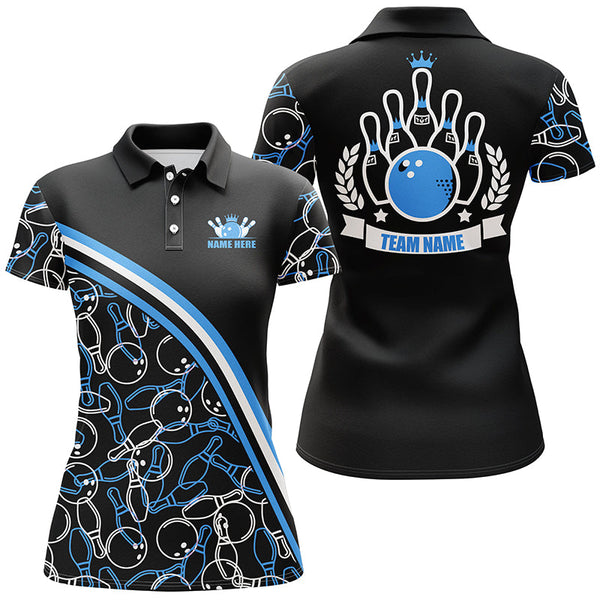 Maxcorners Black Blue Bowling Pattern Personalized All Over Printed Shirt For Women