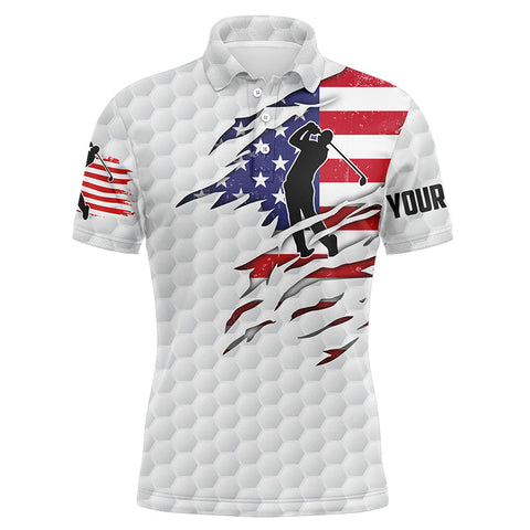 Maxcorners Golf White American Flag Patriot Customized Name All Over Printed Unisex Shirt