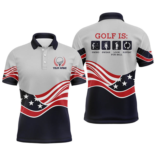Max Corner Funny Mens golf polos shirts custom name American flag golf is swing swear look for ball repeat