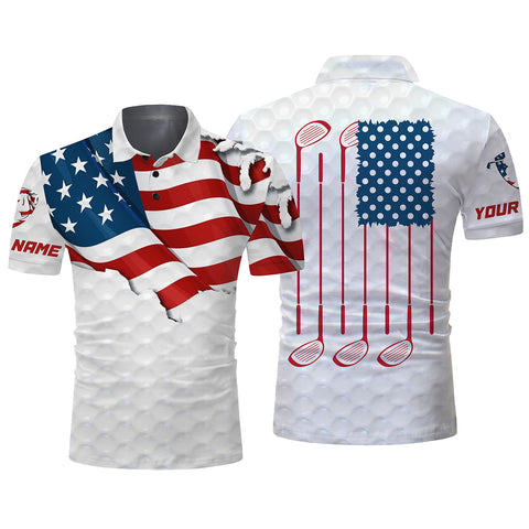Maxcorners Golf White American Flag Patriotic Customized Name All Over Printed Unisex Shirt