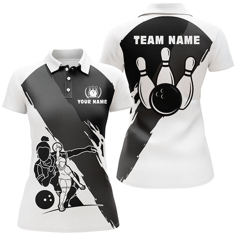 Maxcorners Black White Bowling Player Personalized All Over Printed Shirt For Women