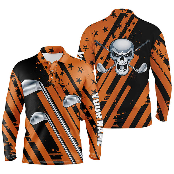 Max Corner Halloween golf skull orange and black golf clubs Mens golf polo shirt custom team golf shirts
