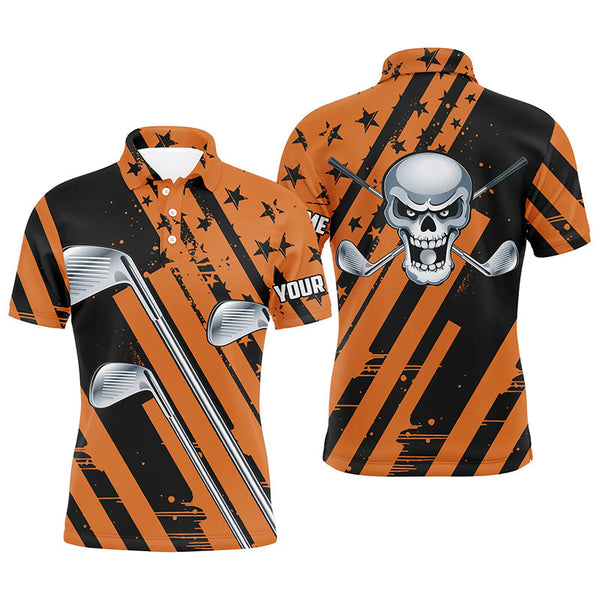 Max Corner Halloween golf skull orange and black golf clubs Mens golf polo shirt custom team golf shirts