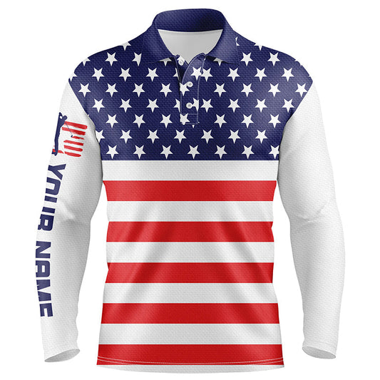 Max Corner Mens golf polo shirt American flag patriotic custom name white mens golf shirt, golfing gifts