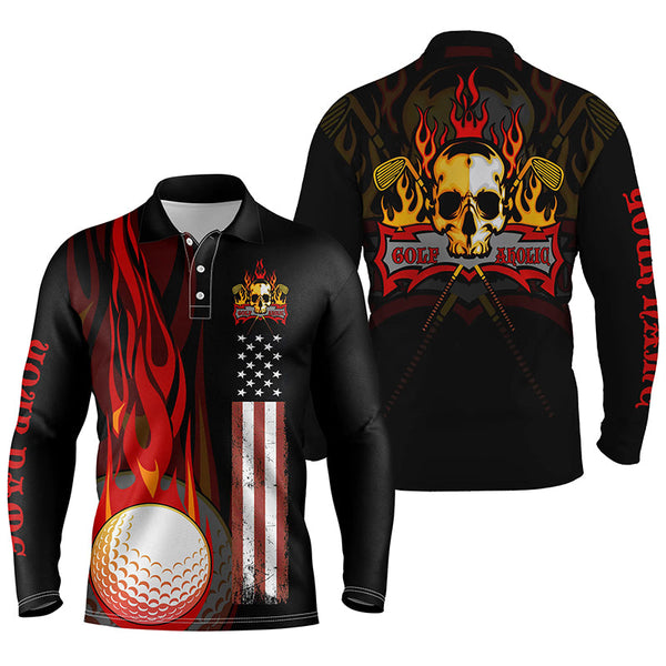 Max Corner Golf skull Men golf polo shirts custom name flame golf ball American flag patriotic golf shirt for men
