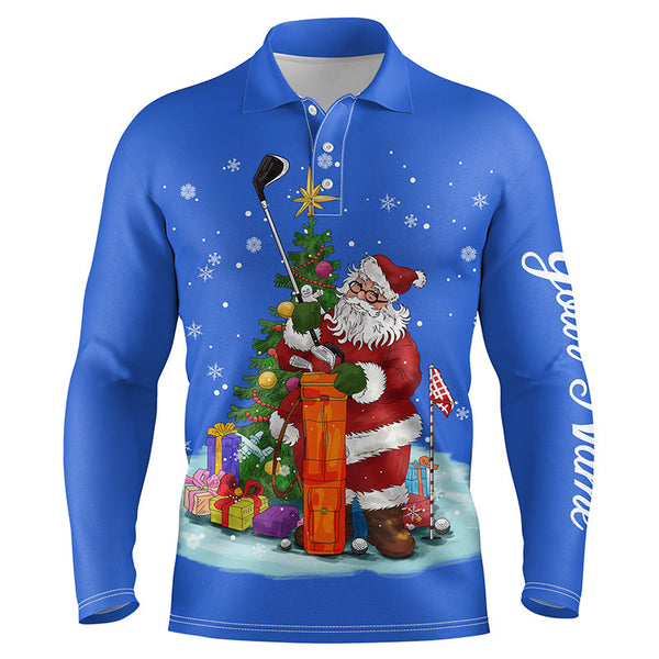 Max Corner Blue Christmas golf shirts custom name Mens golf polo shirt - Santa Golfer Christmas golf gifts