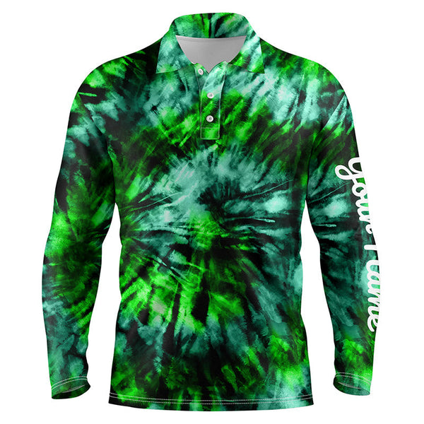Max Corner Mens golf polo shirt custom green black tie dye men's golf attire, best mens golf wear