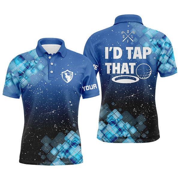 Max Corner Mens golf polo shirts custom name I'd tap that blue abstract funny mens golf shirts golf clothes