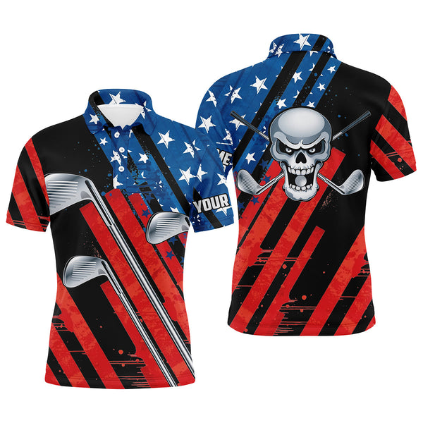 Max Corner American flag golf skull patriotic golf clubs black Men polo shirts custom team golf polo shirt