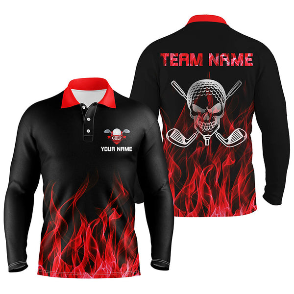 Max Corner Black Mens golf polo shirts custom red flame skull golf clubs, personalized golf gifts for men