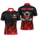Max Corner Black Mens golf polo shirts custom red flame skull golf clubs, personalized golf gifts for men
