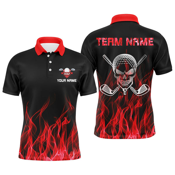 Max Corner Black Mens golf polo shirts custom red flame skull golf clubs, personalized golf gifts for men