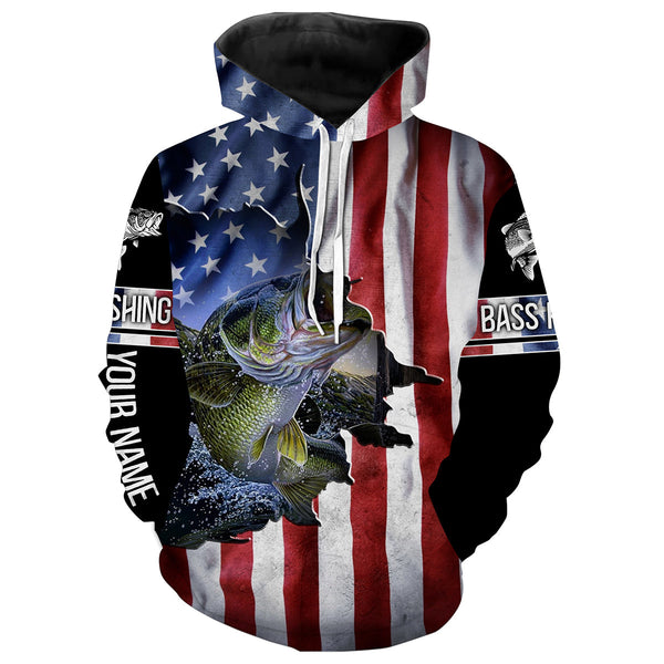 Max Corners Largemouth Bass fishing American Flag Patriotic Hoodie