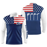 Max Corner Mens golf polo shirt golf club American flag patriot golf custom name blue golf shirt