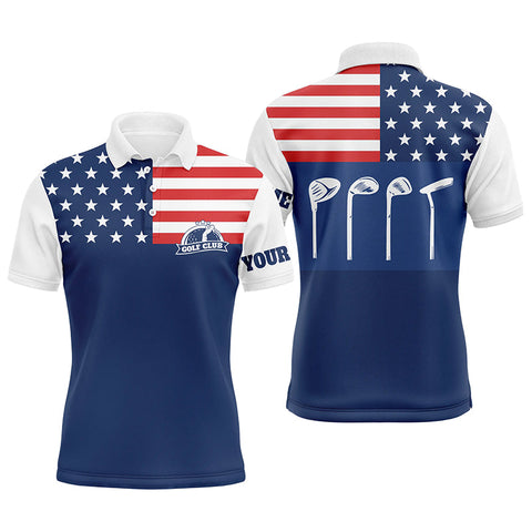 Maxcorners Golf Blue American Flag Patriot Customized Name All Over Printed Shirt