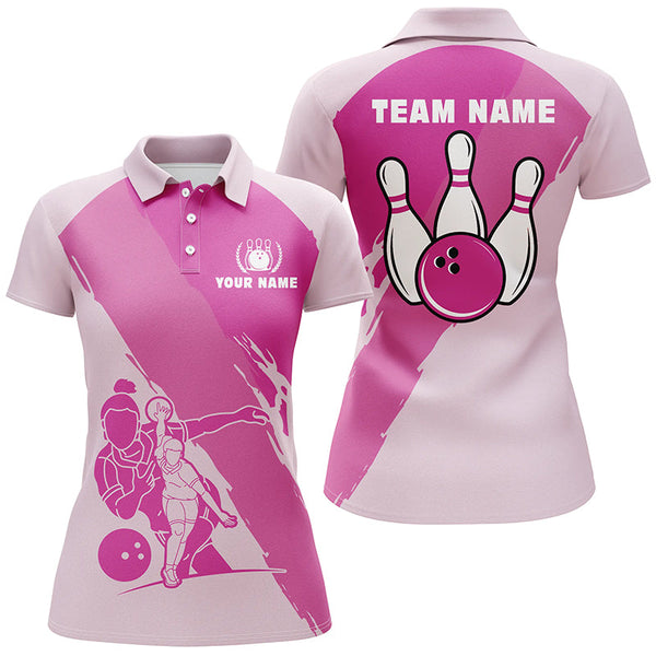 Maxcorners Pink Bowling Player Classic Customized Name 3D Shirt For Women