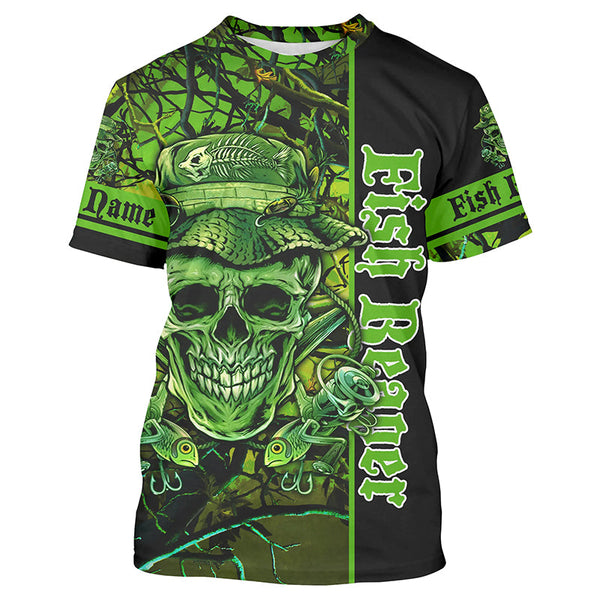 Maxcorners Fish Reaper Green Camo Customize Name UV Fishing Shirts