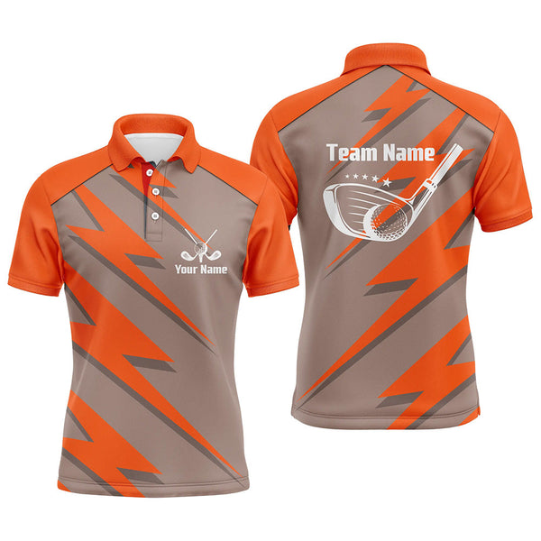 Max Corner Mens golf polo shirt orange lightning custom name and team name golf shirt