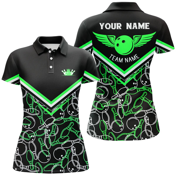 Maxcorners Green Bowling Ball And Pins Pattern Premium Customized Name 3D Shirt For Women