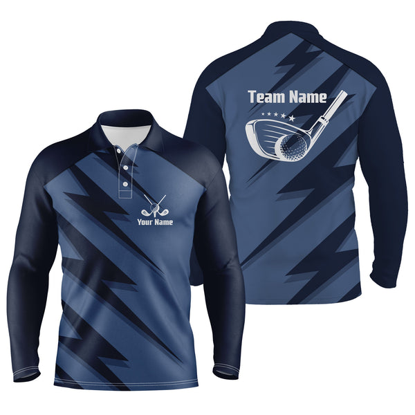 Max Corner Mens golf polo shirt blue lightning custom name and team name golf shirt, golfing gifts