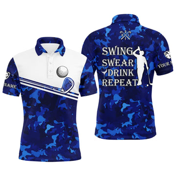 Maxcorners Golf Blue Camo White Customized Name All Over Printed Unisex Shirt
