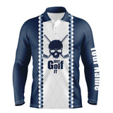 Max Corner Just golf it Mens golf polo shirt blue and white golf skull custom name golf gifts for men