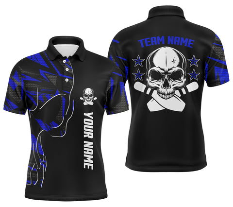 Max Corner Blue and Black Bowling Skull And Star Bowling Patterm Custom Name And Team Shirt