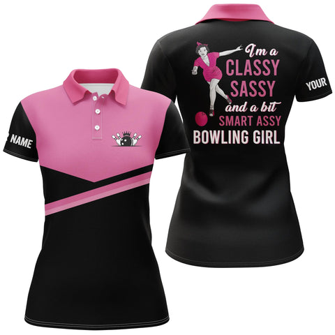 Maxcorners Black Pink I'm a classy sassy and a bit smart assy bowling girl Customized Name All Over Printed Shirt For Women