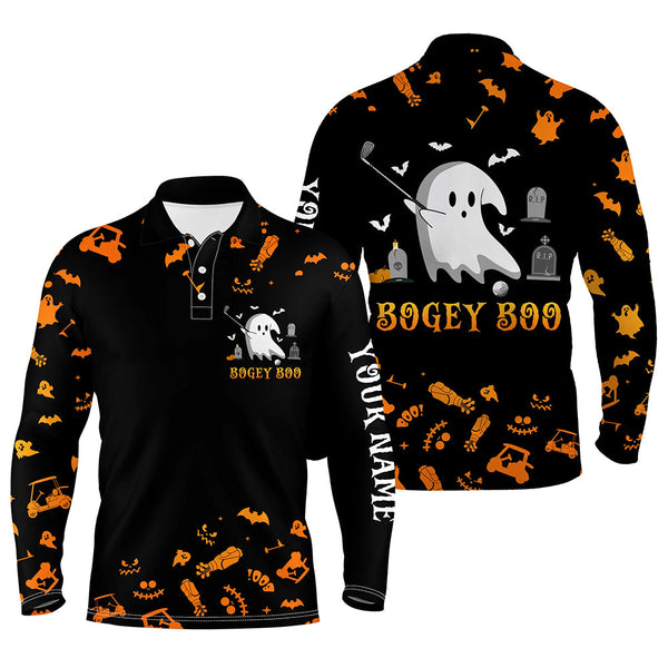 Max Corner Funny black orange Halloween background mens golf polo shirts custom Bogey Boo mens golf tops