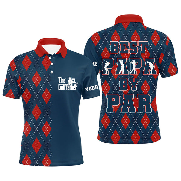 Max Corner Mens golf polo shirt custom blue red argyle plaid pattern best papa by par, father's day golfing gifts