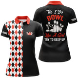 Maxcorners Black Red Bowling Yes I Do Bowl Like A Girl, Try To Keep Up Premium Customized Name 3D Shirt For Women