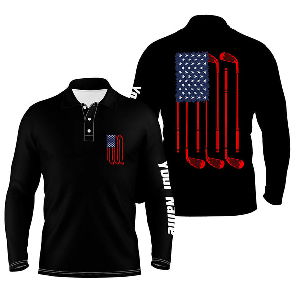 Max Corner Mens golf polo shirts American flag golf clubs custom patriotic black mens golf shirt