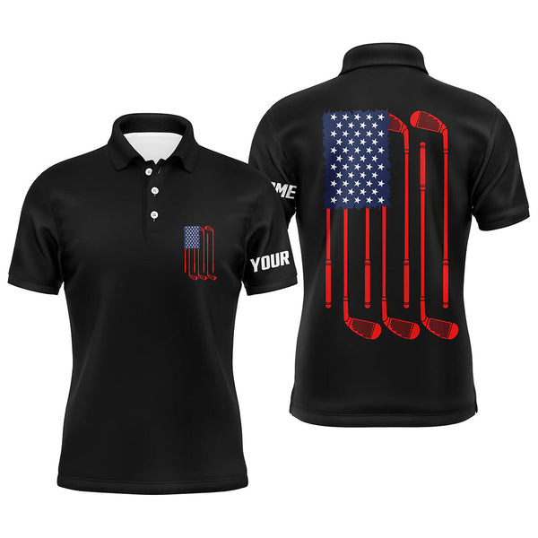 Max Corner Mens golf polo shirts American flag golf clubs custom patriotic black mens golf shirt