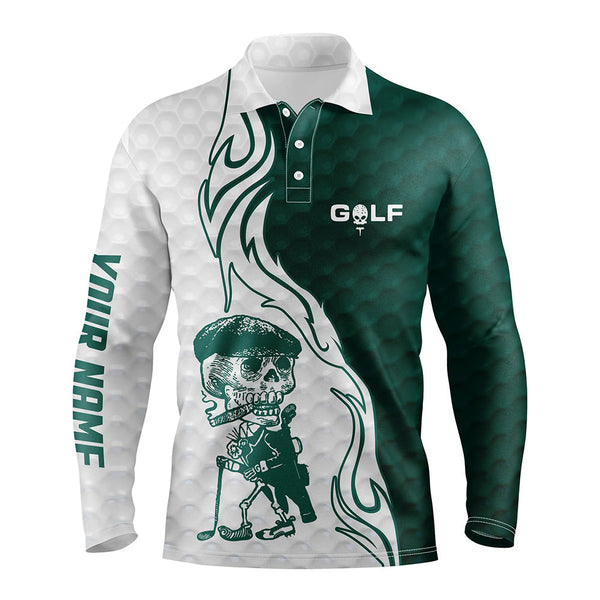 Max Corner Green and white Mens golf polo shirt custom name golf skull shirts