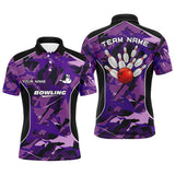 Max Corner Bowling ball and pins purple camo Bowling Custom Name And Team Shirt