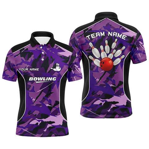 Max Corner Bowling ball and pins purple camo Bowling Custom Name And Team Shirt