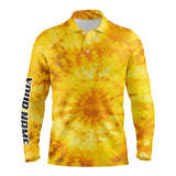 Max Corner Mens golf polo shirts with yellow tie dye pattern custom pattern golf shirt for men