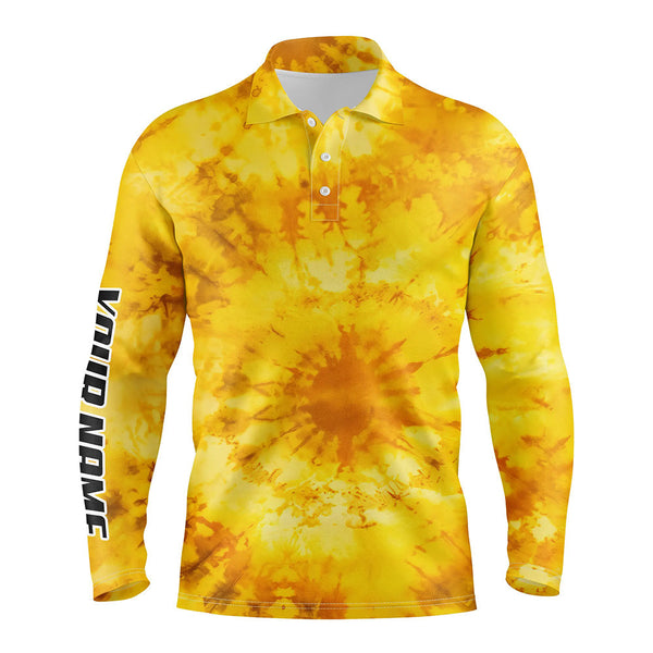 Max Corner Mens golf polo shirts with yellow tie dye pattern custom pattern golf shirt for men