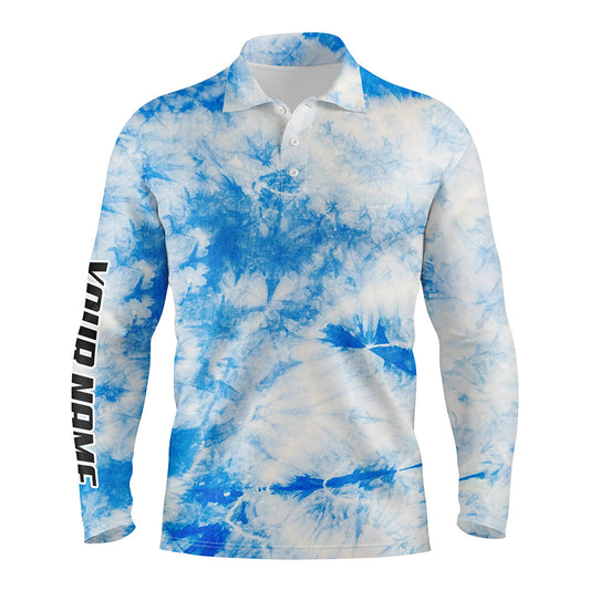 Max Corner Mens golf polo shirts blue tie dye pattern custom pattern golf shirt for men