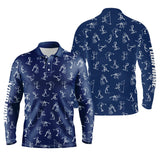 Max Corner Men golf polo upf shirts custom name funny golf pattern blue navy polo shirt