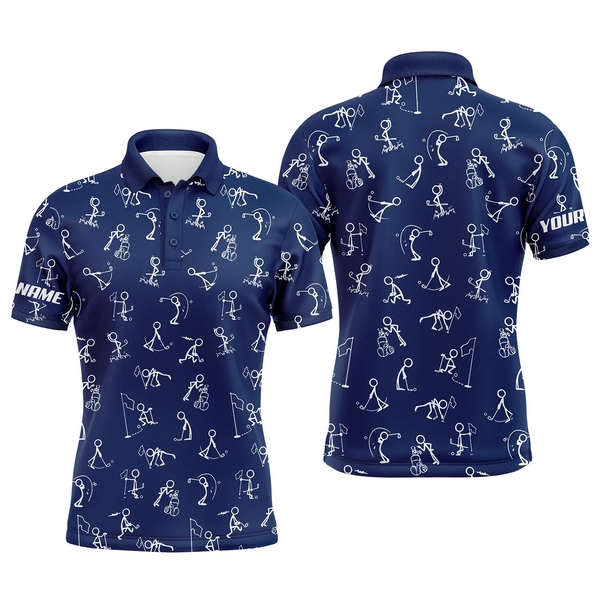 Max Corner Men golf polo upf shirts custom name funny golf pattern blue navy polo shirt