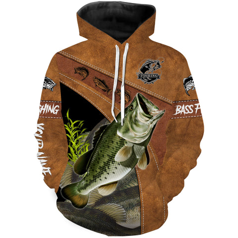 Max Corners Largemouth bass fishing leather pattern Customize name 3D Hoodie