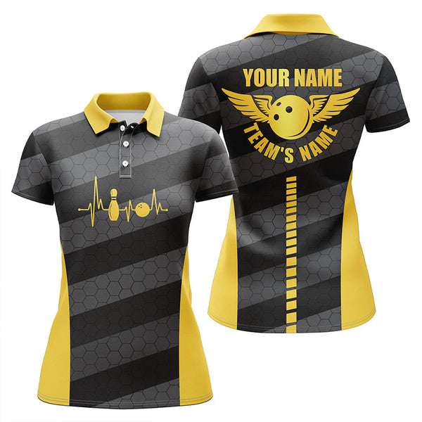 Maxcorners Yellow And Grey Bowling Hexagon Pattern Premium Customized Name 3D Shirt For Women