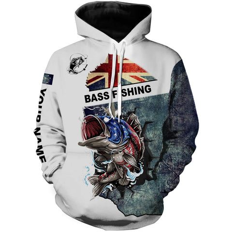 Max Corners Largemouth Bass Australia Flag patriotic fishing Custom Name Fishing Hoodie