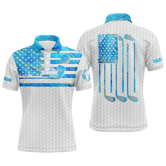 Max Corner Blue watercolor American flag patriotic Men golf polo shirts custom name white golf polo shirt mens